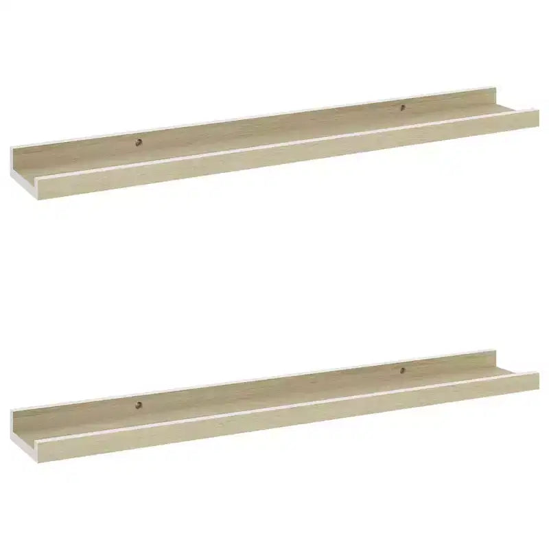 Set di 2 mensole da parete, colore bianco e rovere Sonoma, in MDF, lunghezza 60 cm