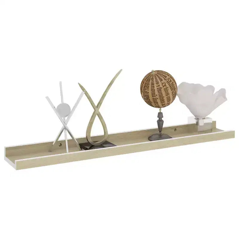 Set di 2 mensole da parete, colore bianco e rovere Sonoma, in MDF, lunghezza 60 cm