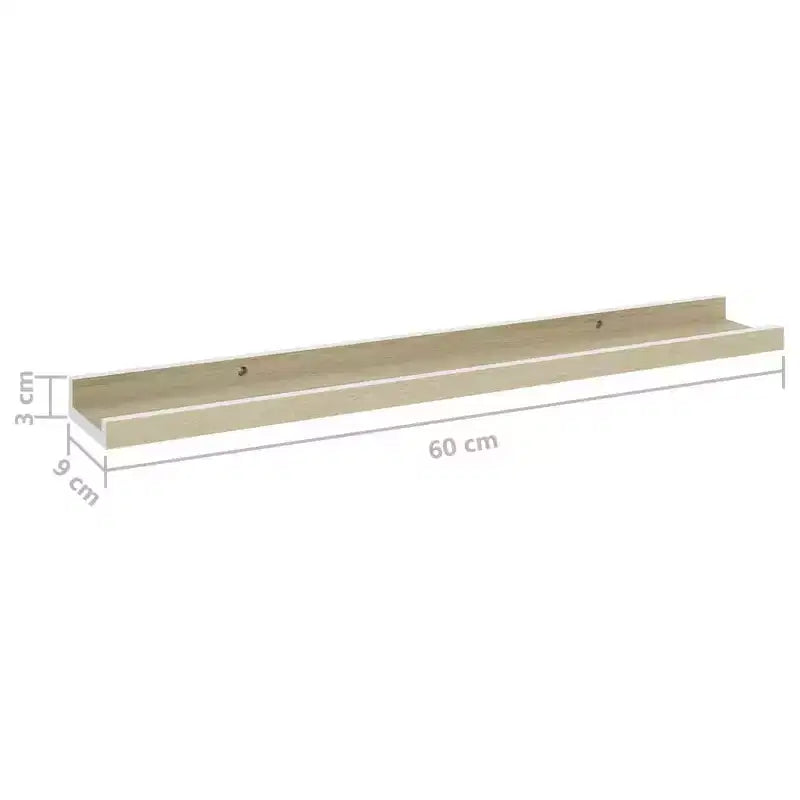 Set di 2 mensole da parete, colore bianco e rovere Sonoma, in MDF, lunghezza 60 cm