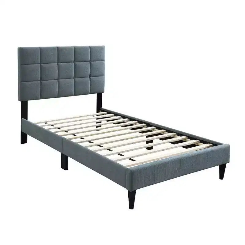 Letto matrimoniale Royal Hampton, rivestimento in lino grigio trapuntato, cucitura trapuntata a forma di biscotto