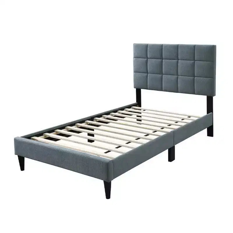 Letto matrimoniale Royal Hampton, rivestimento in lino grigio trapuntato, cucitura trapuntata a forma di biscotto