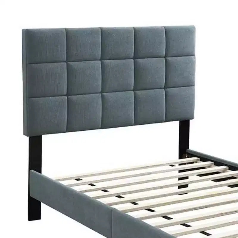 Letto matrimoniale Royal Hampton, rivestimento in lino grigio trapuntato, cucitura trapuntata a forma di biscotto