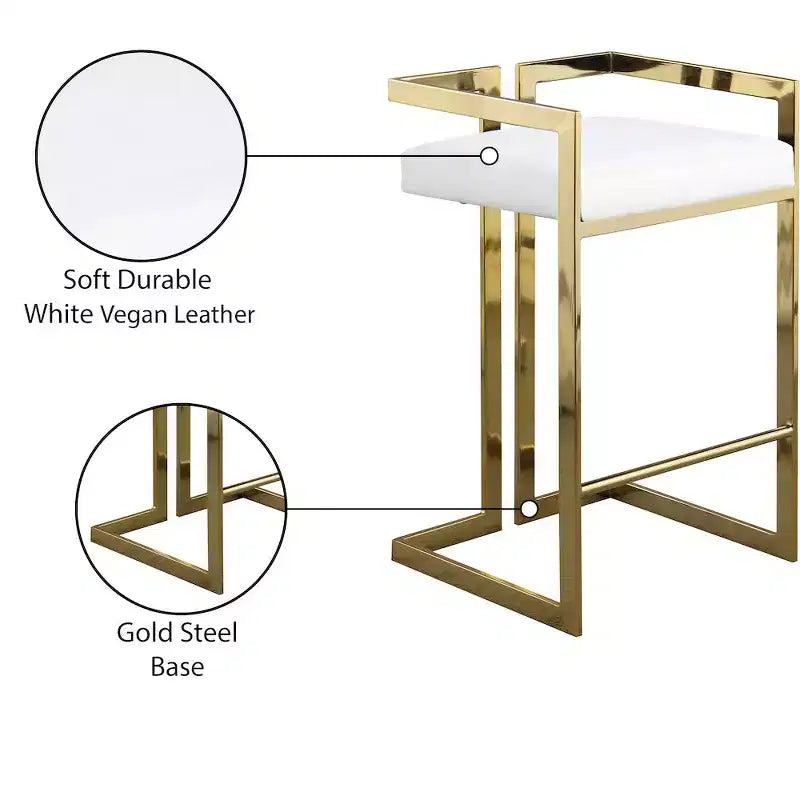 Meridian Furniture, Sgabello Ezra in pelle vegana bianca, Set da 2