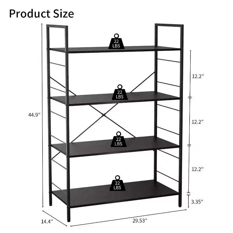 Libreria grande con struttura in acciaio, scaffale alto a 4 livelli, 75 x 36,6 x 114 cm, stile industriale, scaffale per soggiorno, ufficio, studio