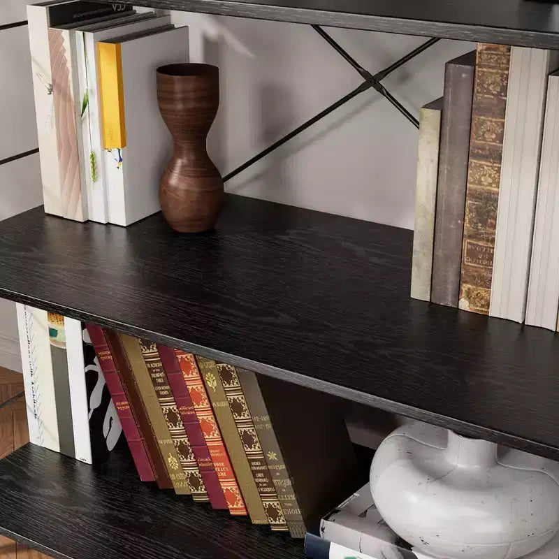Libreria grande con struttura in acciaio, scaffale alto a 4 livelli, 75 x 36,6 x 114 cm, stile industriale, scaffale per soggiorno, ufficio, studio