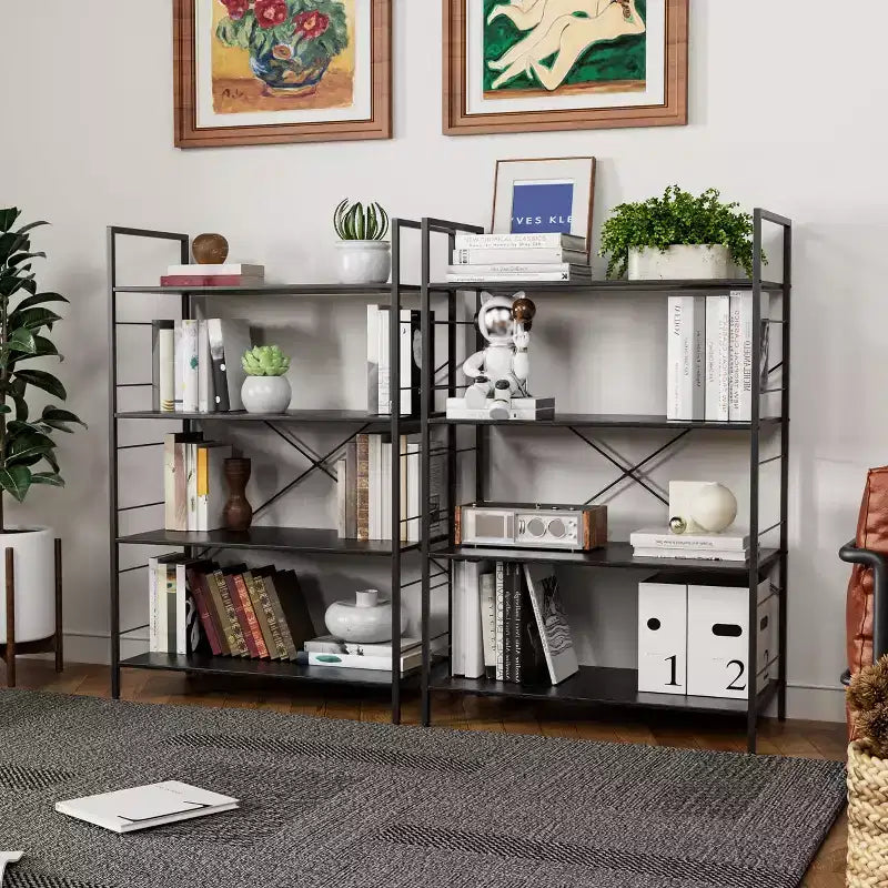 Libreria grande con struttura in acciaio, scaffale alto a 4 livelli, 75 x 36,6 x 114 cm, stile industriale, scaffale per soggiorno, ufficio, studio