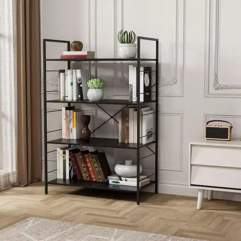 Libreria grande con struttura in acciaio, scaffale alto a 4 livelli, 75 x 36,6 x 114 cm, stile industriale, scaffale per soggiorno, ufficio, studio