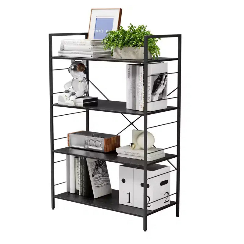 Libreria grande con struttura in acciaio, scaffale alto a 4 livelli, 75 x 36,6 x 114 cm, stile industriale, scaffale per soggiorno, ufficio, studio