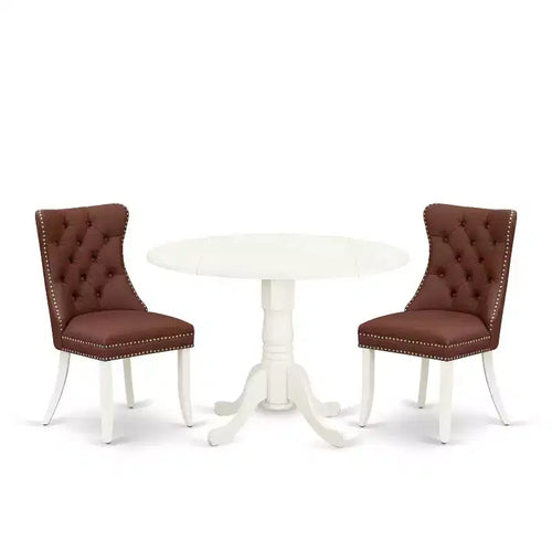 3-Piece Linen white Solid Wood Top-Round Upholstered Dining Room Set -Seats 4
