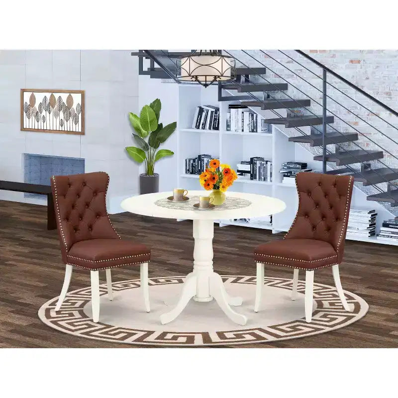 Set da pranzo da 3 pezzi in lino bianco massiccio con piano in legno - 4 posti
