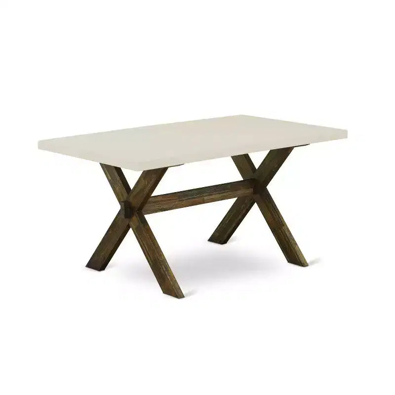 HomeStock Tavolo da pranzo rettangolare a 6 pezzi in legno massello con finitura Jacobean anticata, con 1 panca e 4 sedie
