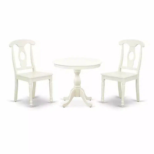 3-Piece Linen White Finish Solid Wood Top - Dining Room Set - Seats 4