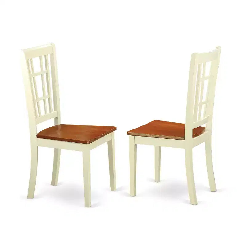 HomeStock Set da Pranzo Rotondo da 3 Pezzi in Legno Massello con Finitura Buttermilk e Ciliegio