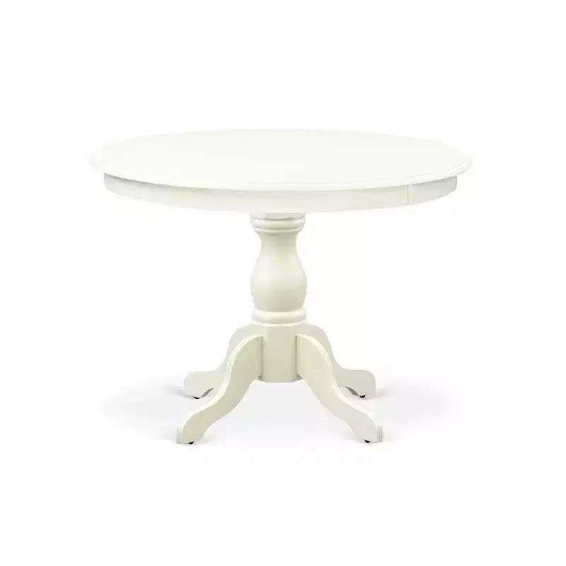 HomeStock Tavolo da pranzo in legno massello con piano bianco lino e 4 sedie, 5 pezzi
