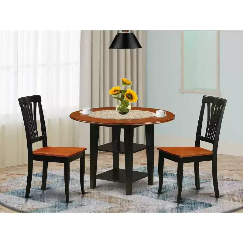 Set da pranzo vintage 3 pezzi - Tavolo rotondo e 2 sedie - Finitura nero ciliegia - Casa Cucina Sala da pranzo
