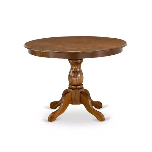 3-Piece Antique Walnut Finish Solid Wood Top-Round Upholstered Dining Room Set-Seats 4