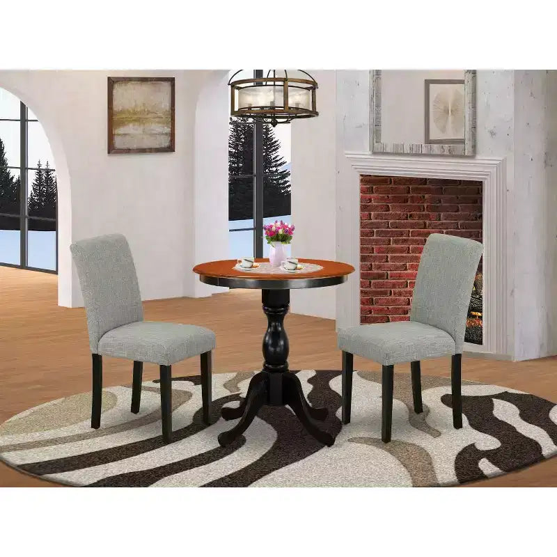 Set da pranzo 3 pezzi con piano in legno massello finitura nera e ciliegio con schienale alto - Posti 4