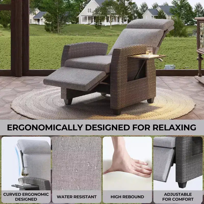 Comodo Divano Lounge in Rattan Reclinabile per Esterni in PE Intrecciato Resistente alle Intemperie per Giardino, Patio,