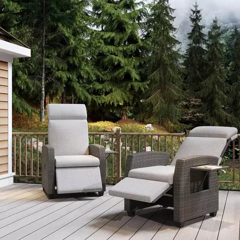 Comodo Divano Lounge in Rattan Reclinabile per Esterni in PE Intrecciato Resistente alle Intemperie per Giardino, Patio,