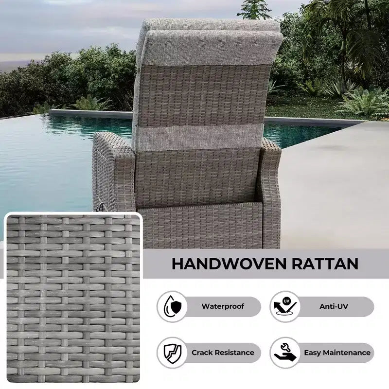 Comodo Divano Lounge in Rattan Reclinabile per Esterni in PE Intrecciato Resistente alle Intemperie per Giardino, Patio,