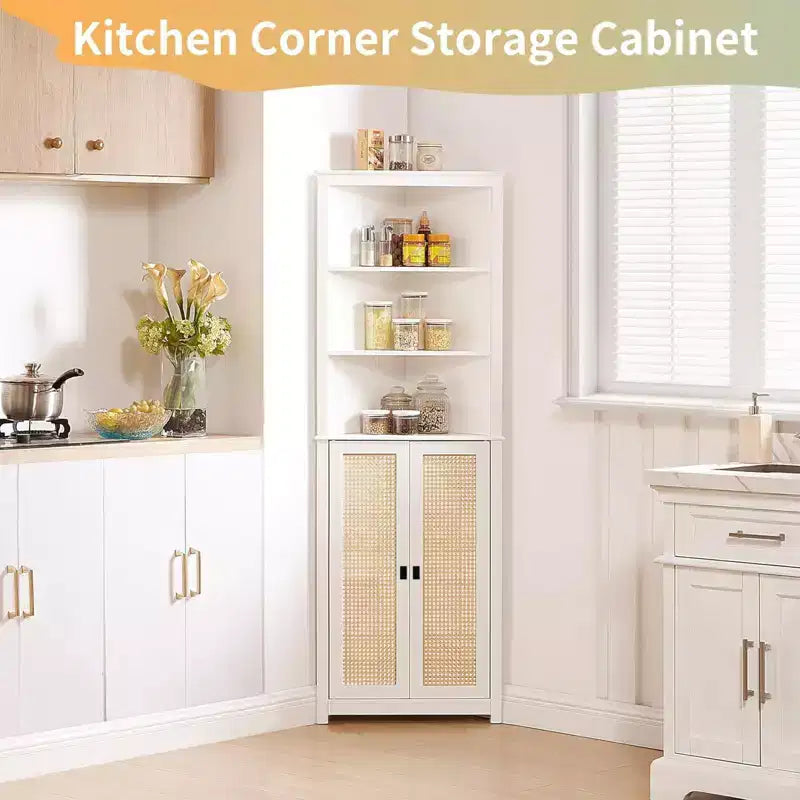 Mobile angolare a credenza bianco  Mobile contenitore alto salvaspazio con 2 ante scorrevoli e ripiani regolabili  Ideale per l'organizzazione della cucina