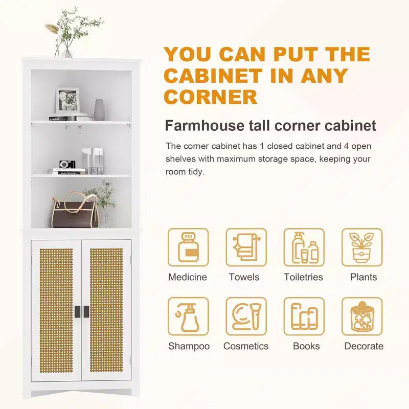 Mobile angolare a credenza bianco  Mobile contenitore alto salvaspazio con 2 ante scorrevoli e ripiani regolabili  Ideale per l'organizzazione della cucina