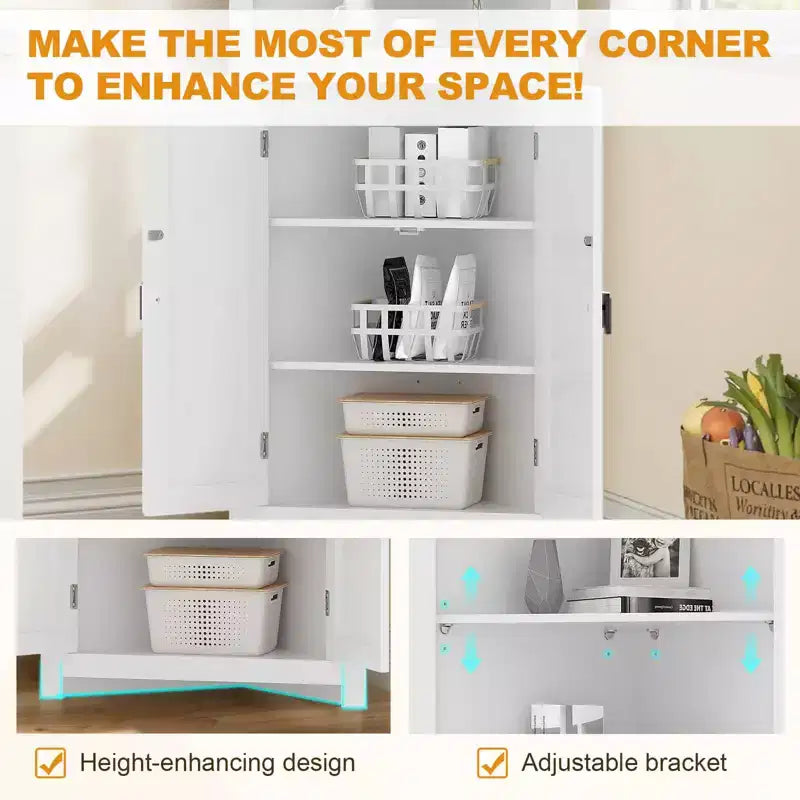 Mobile angolare a credenza bianco  Mobile contenitore alto salvaspazio con 2 ante scorrevoli e ripiani regolabili  Ideale per l'organizzazione della cucina