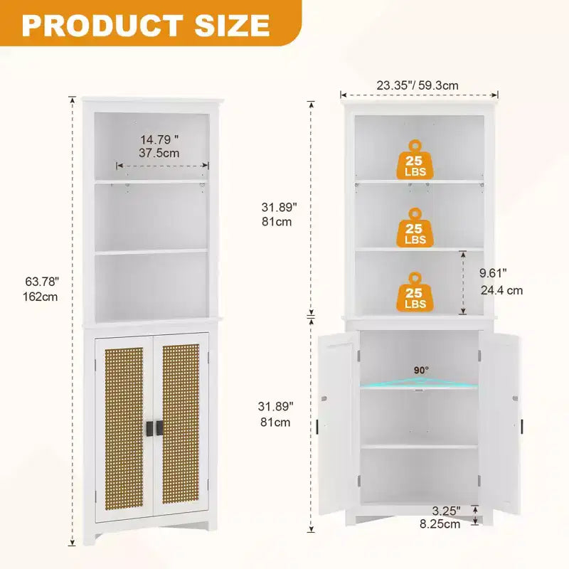 Mobile angolare a credenza bianco  Mobile contenitore alto salvaspazio con 2 ante scorrevoli e ripiani regolabili  Ideale per l'organizzazione della cucina