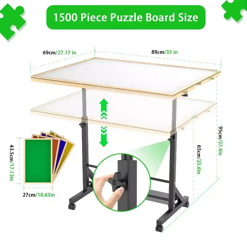 JVNOXK Tavolo da puzzle in legno con cassetti, tavolo da puzzle regolabile, tavolo da puzzle inclinabile a 360° con gambe e ruote, regolabile in altezza e angolazione