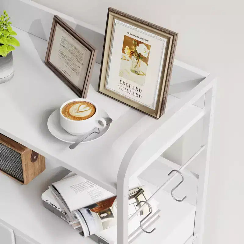 Cassettiera sottile a 5 cassetti in tessuto con struttura in metallo, Organizer compatto con ripiani e ganci