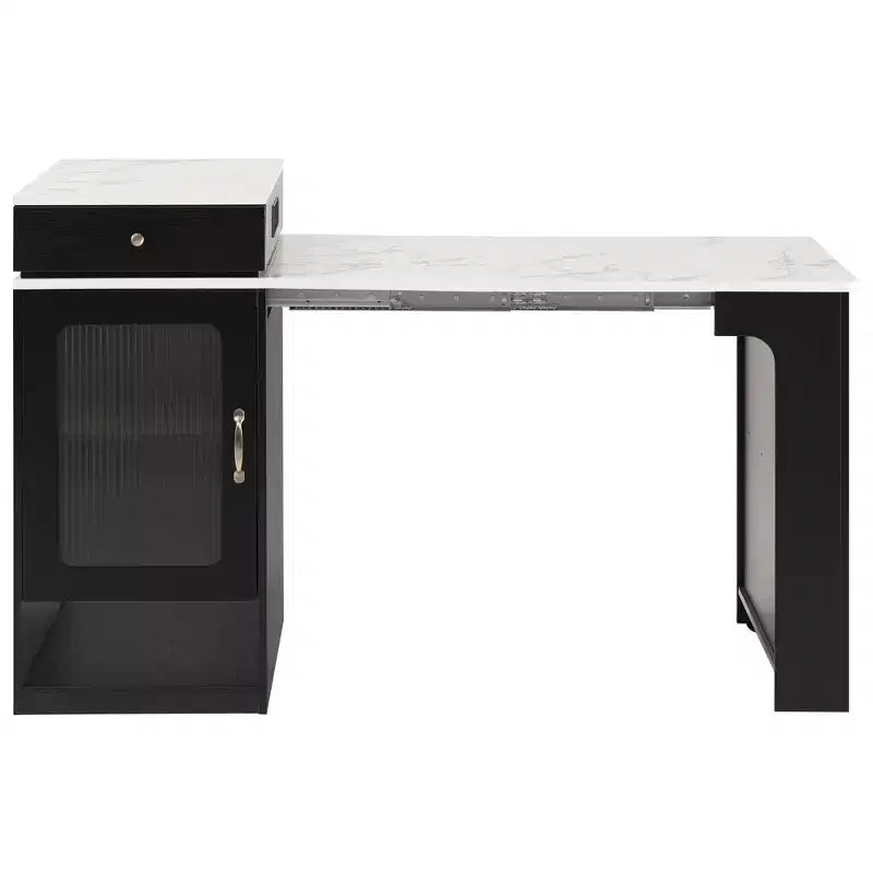 PexFix 59.5 Isola da Cucina con Tavolo da Pranzo Estensibile, Tavolo da Cucina con Contenitore su Entrambi i Lati, con Presa di Corrente e Scaffali Laterali Aperti Nero
