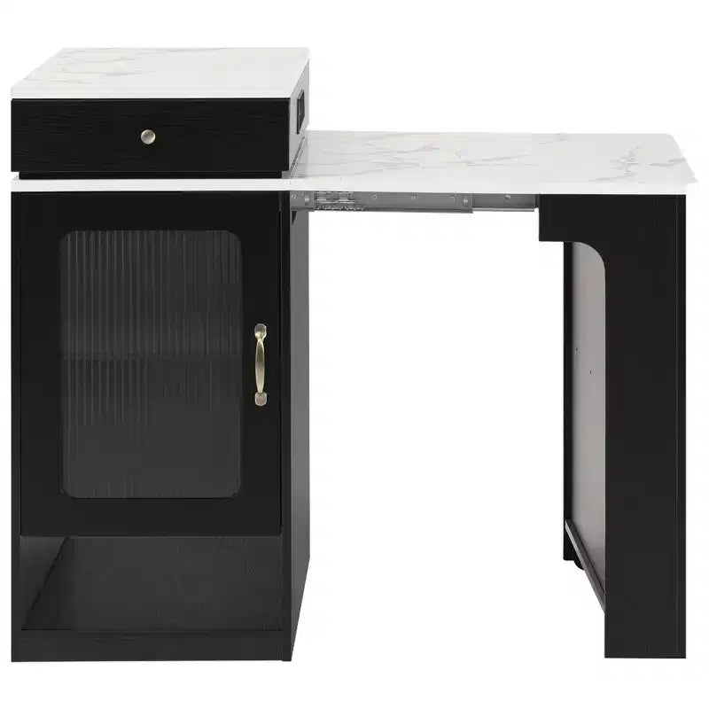 PexFix 59.5 Isola da Cucina con Tavolo da Pranzo Estensibile, Tavolo da Cucina con Contenitore su Entrambi i Lati, con Presa di Corrente e Scaffali Laterali Aperti Nero