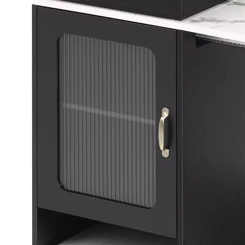 PexFix 59.5 Isola da Cucina con Tavolo da Pranzo Estensibile, Tavolo da Cucina con Contenitore su Entrambi i Lati, con Presa di Corrente e Scaffali Laterali Aperti Nero