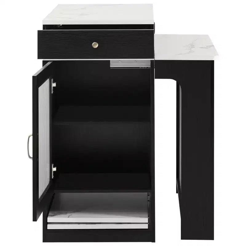 PexFix 59.5 Isola da Cucina con Tavolo da Pranzo Estensibile, Tavolo da Cucina con Contenitore su Entrambi i Lati, con Presa di Corrente e Scaffali Laterali Aperti Nero