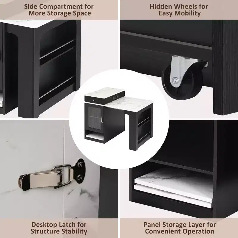 PexFix 59.5 Isola da Cucina con Tavolo da Pranzo Estensibile, Tavolo da Cucina con Contenitore su Entrambi i Lati, con Presa di Corrente e Scaffali Laterali Aperti Nero