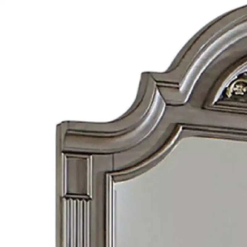 Specchio per comò Royal Hampton, 49 pollici, forma ad arco floreale, legno massello grigio