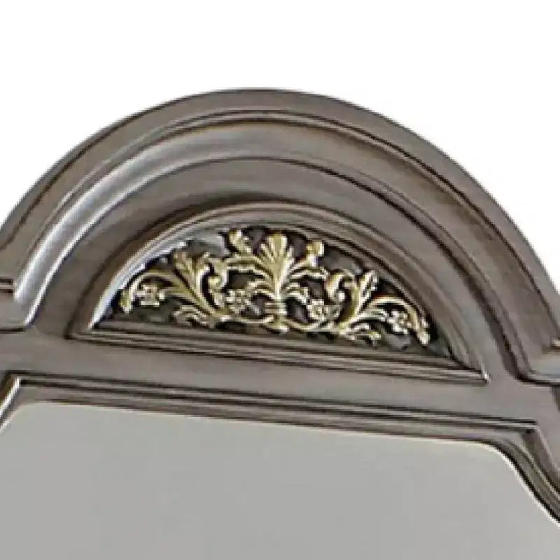 Specchio per comò Royal Hampton, 49 pollici, forma ad arco floreale, legno massello grigio