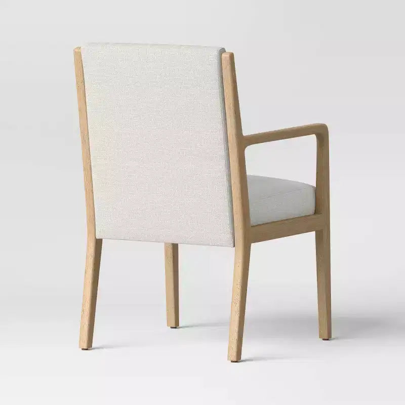 Sedia da pranzo con braccioli in legno Crema e Naturale, Imbottita, Struttura in legno di gomma – Set da 2