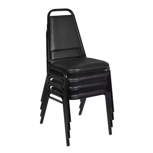 4pk Dining Cushioned Restaurant Stackable Chairs Black - Regency: Vinyl Upholstery, Metal Frame, No Assembly Required