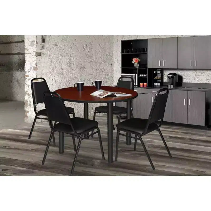 Set da 4 Sedie da Pranzo Impilabili con Cuscino, Vinile Nero, Struttura in Metallo, Nessun Montaggio