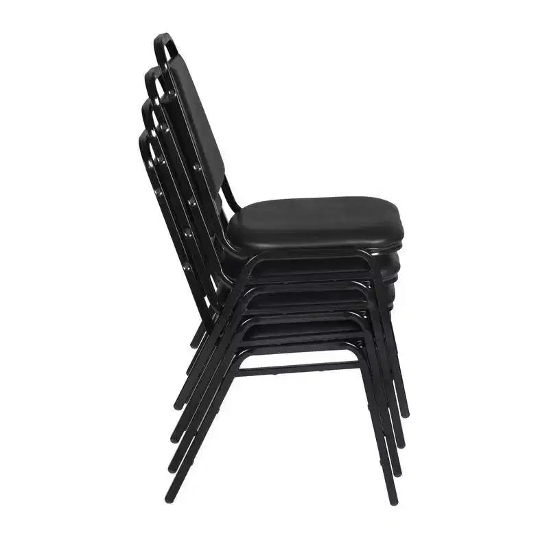 Set da 4 Sedie da Pranzo Impilabili con Cuscino, Vinile Nero, Struttura in Metallo, Nessun Montaggio
