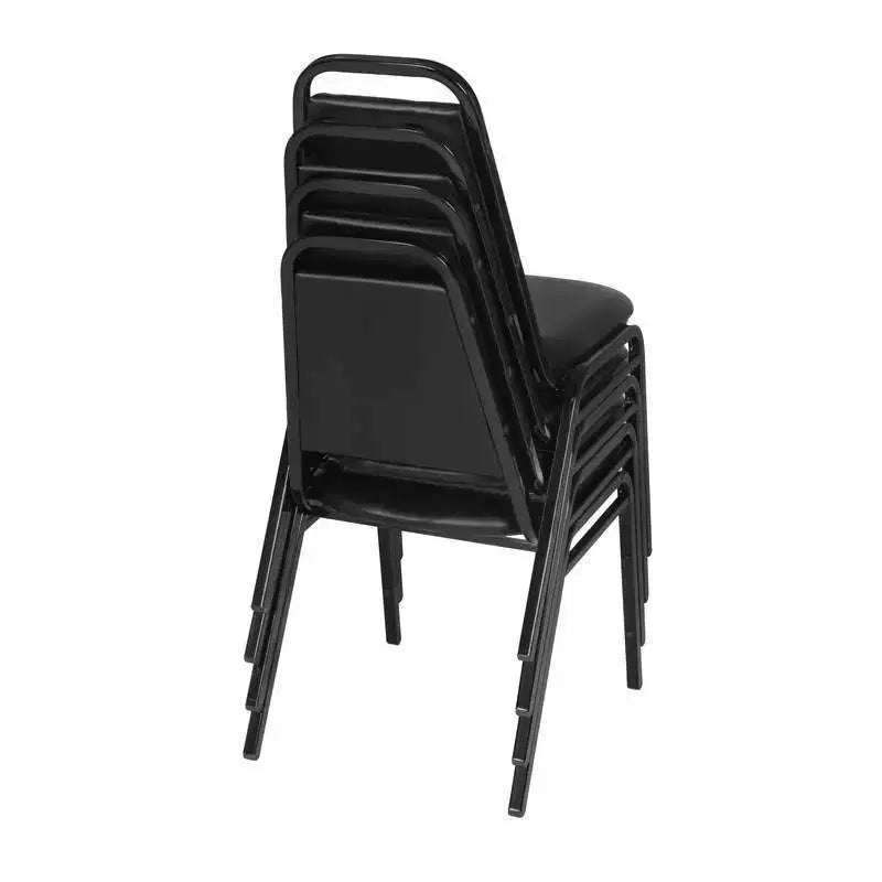 Set da 4 Sedie da Pranzo Impilabili con Cuscino, Vinile Nero, Struttura in Metallo, Nessun Montaggio