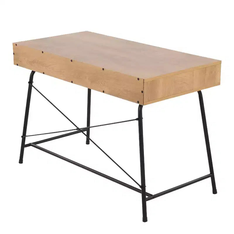 Scrivania per computer industriale in acciaio e legno con cassetto estraibile, nero/marrone, 43.5"