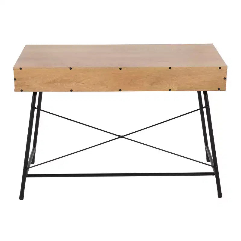 Scrivania per computer industriale in acciaio e legno con cassetto estraibile, nero/marrone, 43.5"