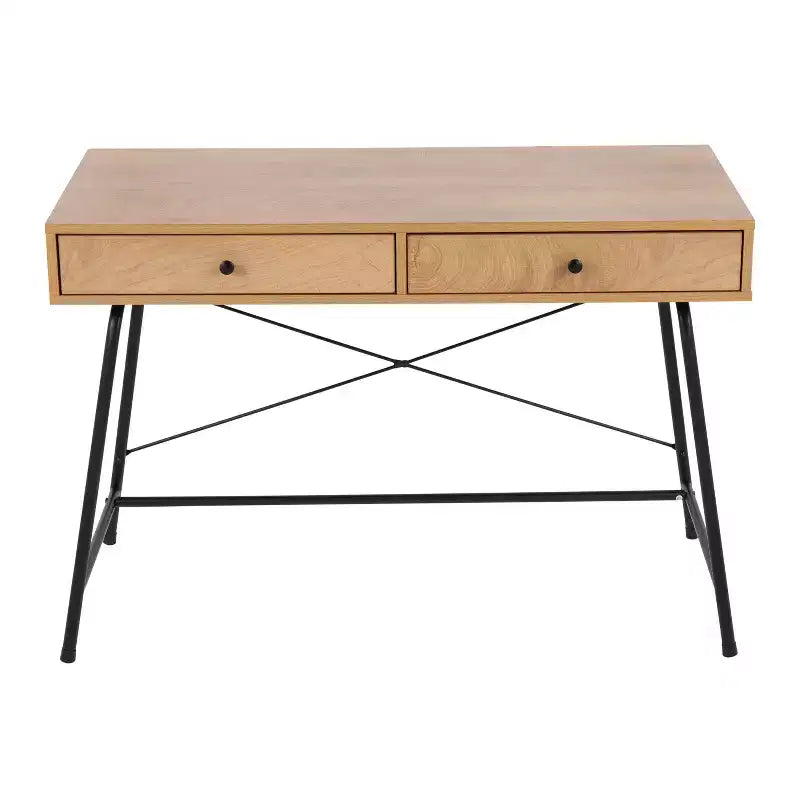 Scrivania per computer industriale in acciaio e legno con cassetto estraibile, nero/marrone, 43.5"