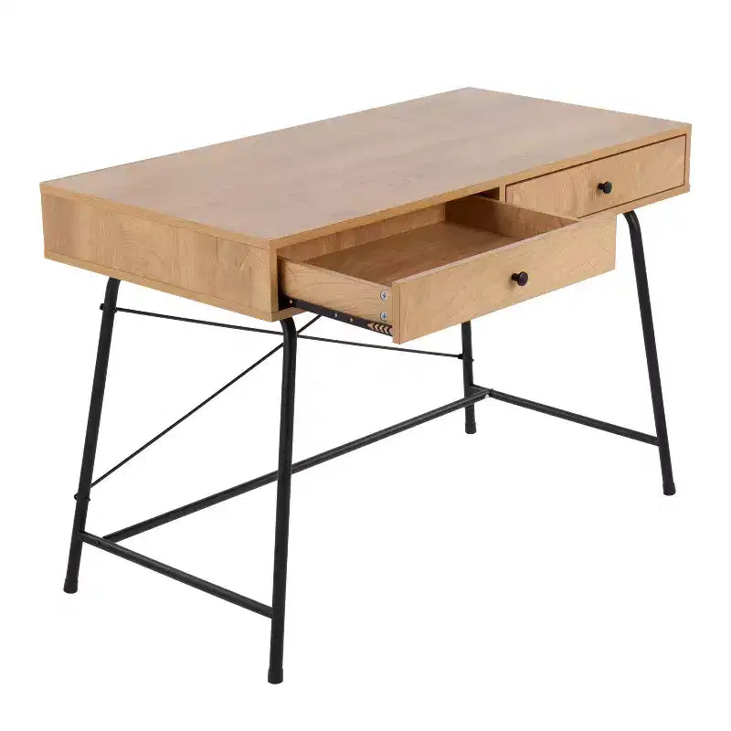 Scrivania per computer industriale in acciaio e legno con cassetto estraibile, nero/marrone, 43.5"