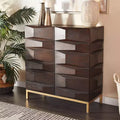 Credenza Laterale Moderna Intagliata a Faccette in Legno, 2 Ante, Marrone e Oro, 45 kg