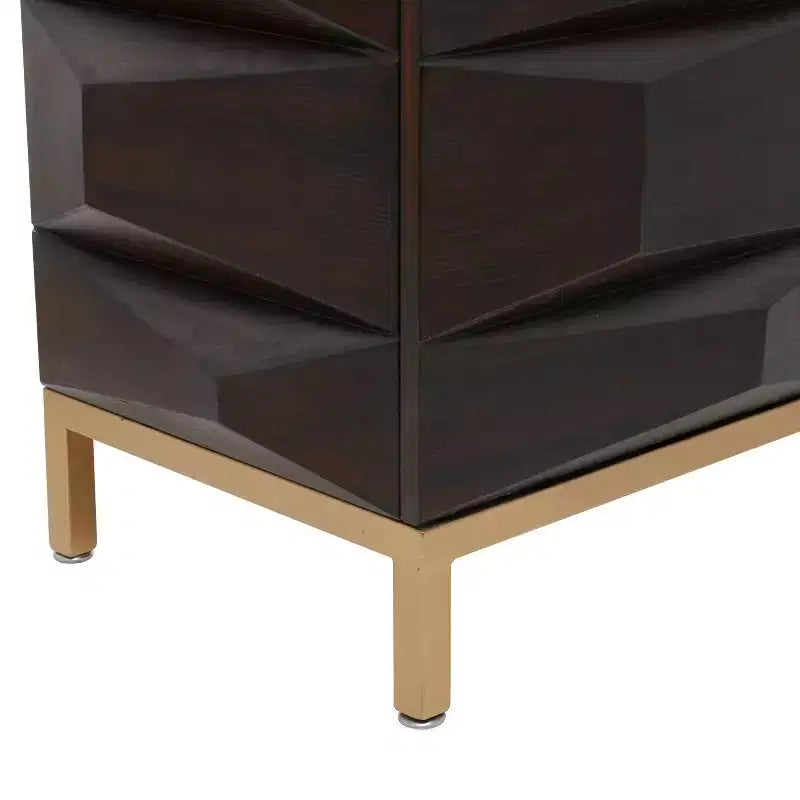 Credenza Laterale Moderna Intagliata a Faccette in Legno, 2 Ante, Marrone e Oro, 45 kg
