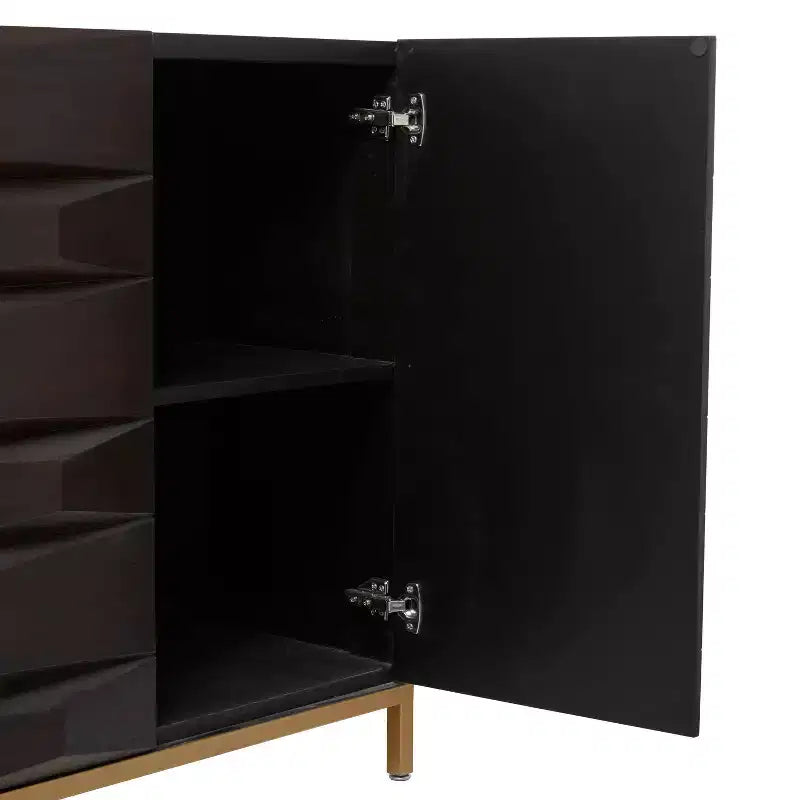 Credenza Laterale Moderna Intagliata a Faccette in Legno, 2 Ante, Marrone e Oro, 45 kg