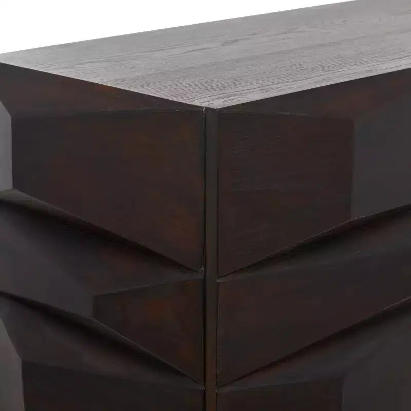 Credenza Laterale Moderna Intagliata a Faccette in Legno, 2 Ante, Marrone e Oro, 45 kg
